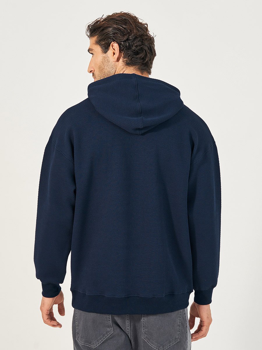 Waffle Textured Quilted Boxy Fit Hoodie with Kangaroo Pocket