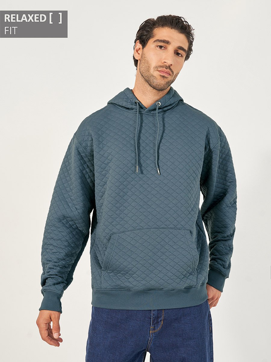 Diamond Quilted Relaxed Hoodie with Kangaroo Pocket