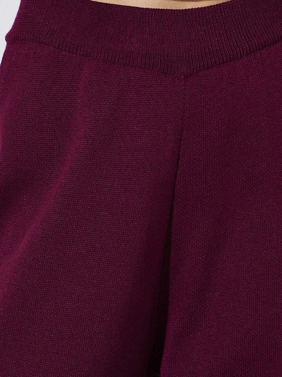 Wide Leg Casual Knit Pants with Contrast Trim