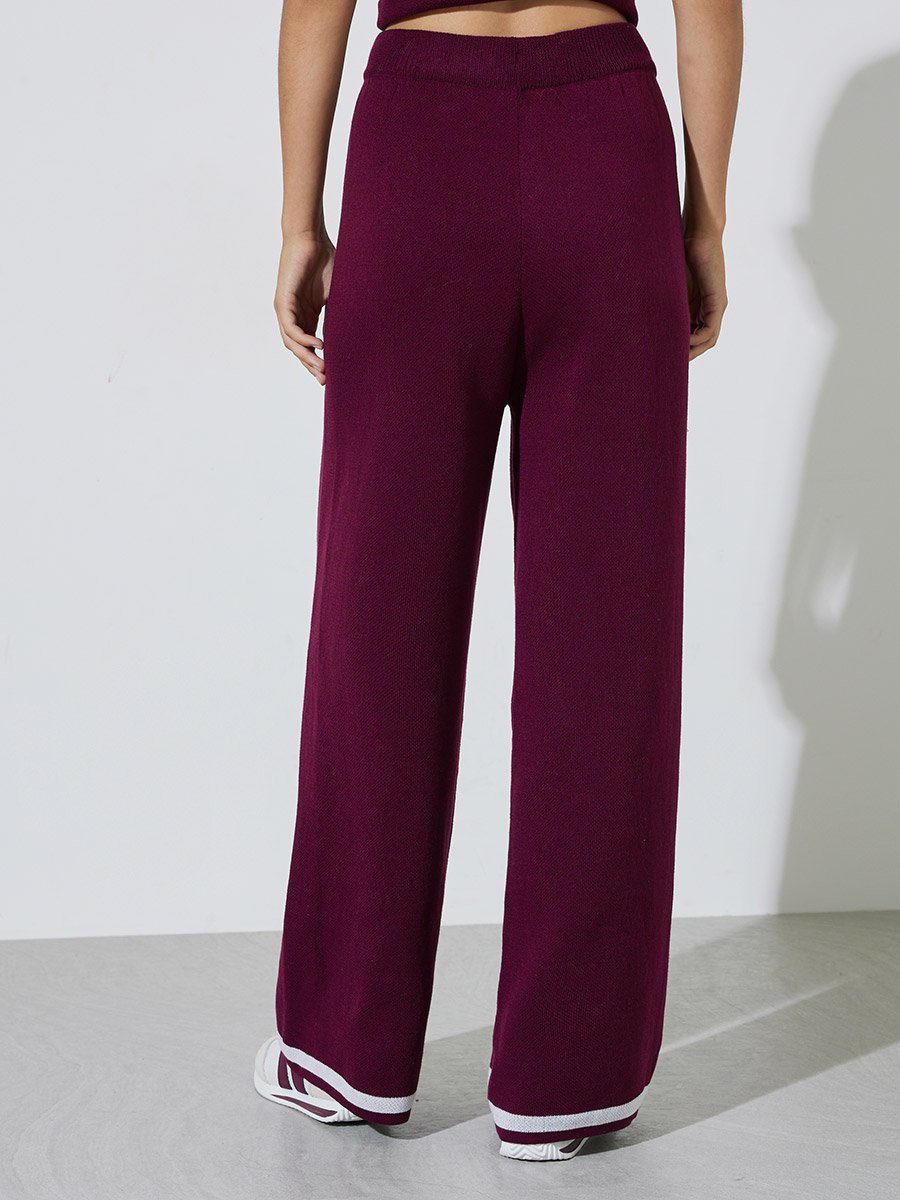 Wide Leg Casual Knit Pants with Contrast Trim