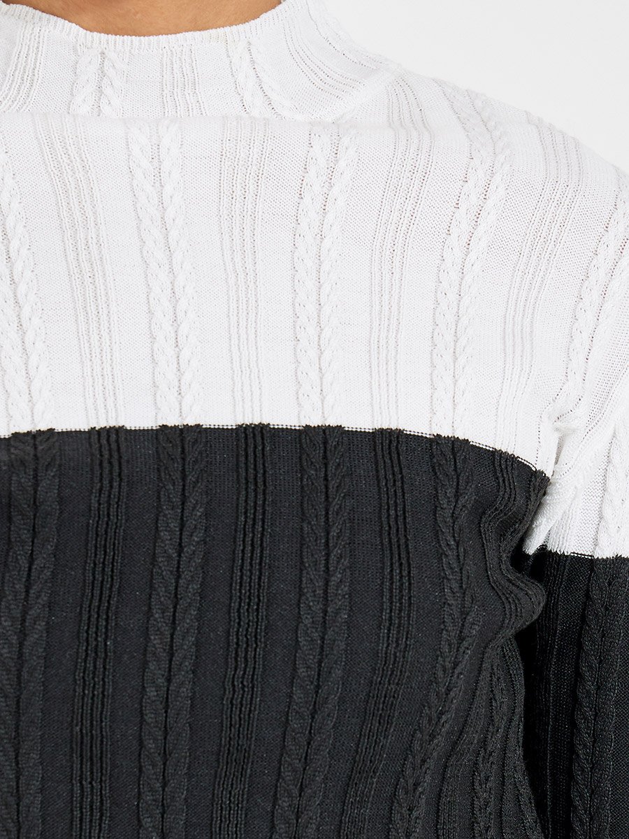 Color Block High Neck Knit Sweater