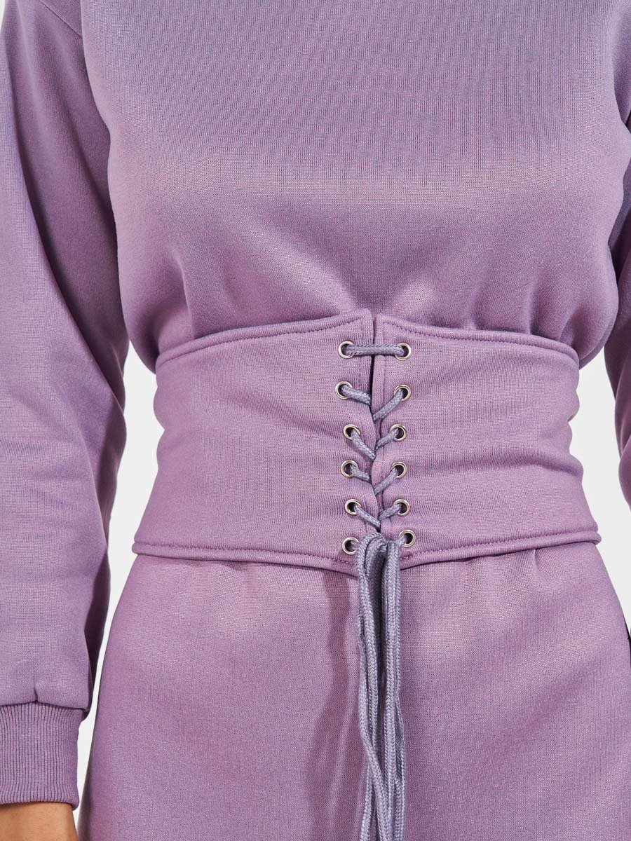 corset sweatshirt dress Final Sale Plus Size Thick Knit Sweater Dress with Faux Leather Corset Waist Midi Dress in Forest Green