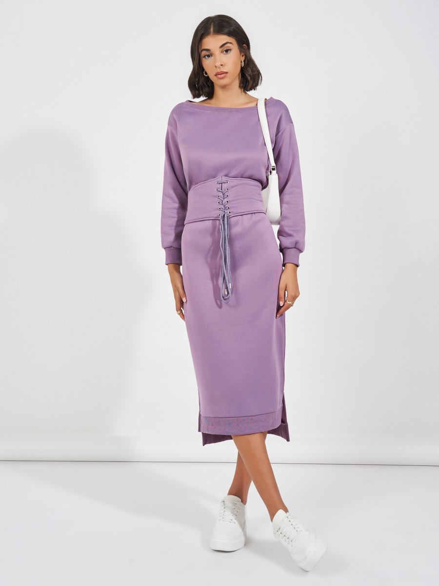 corset sweatshirt dress ASOS DESIGN corset sweatshirt mini dress in gray wash