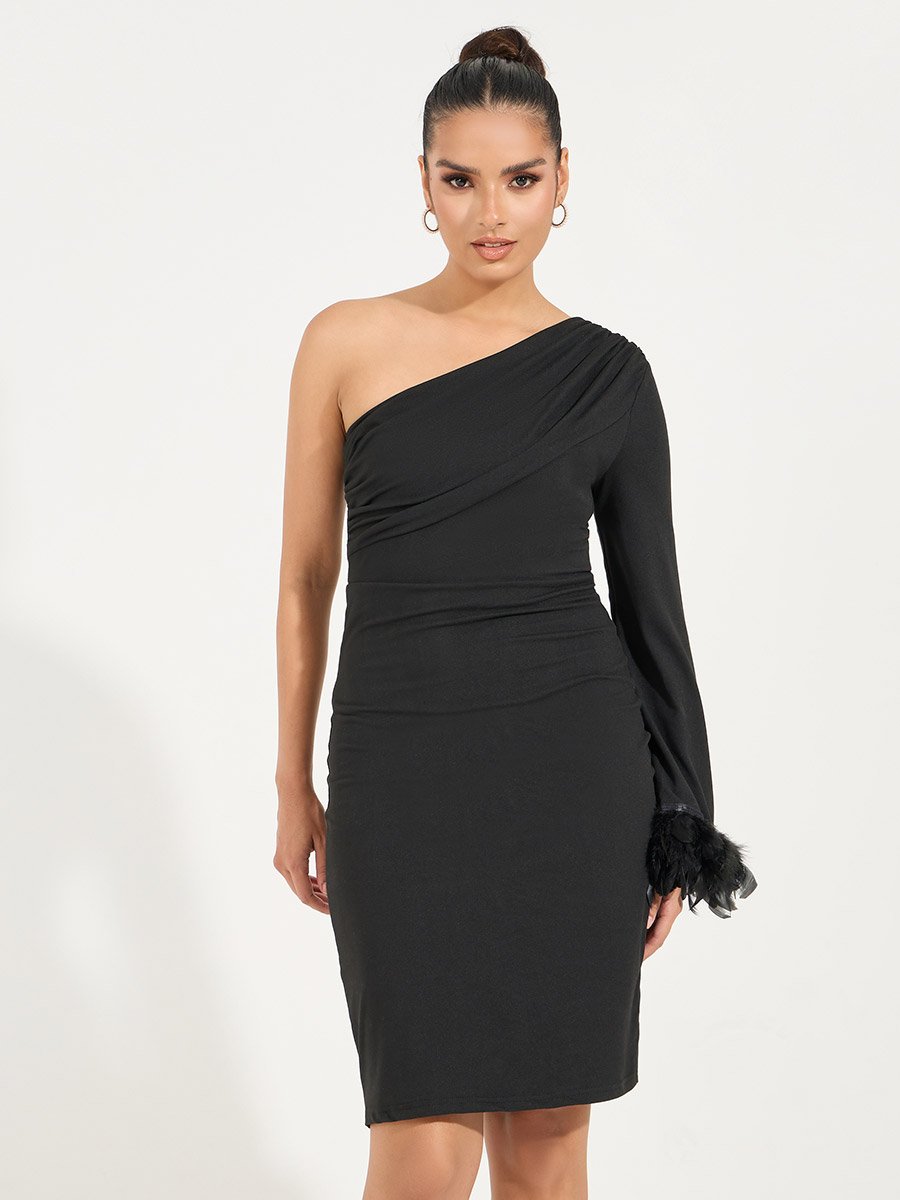 strapless open back dress Nikola One-Shoulder Cut-Out Feature Knee Length Dress Black– Selfie Leslie