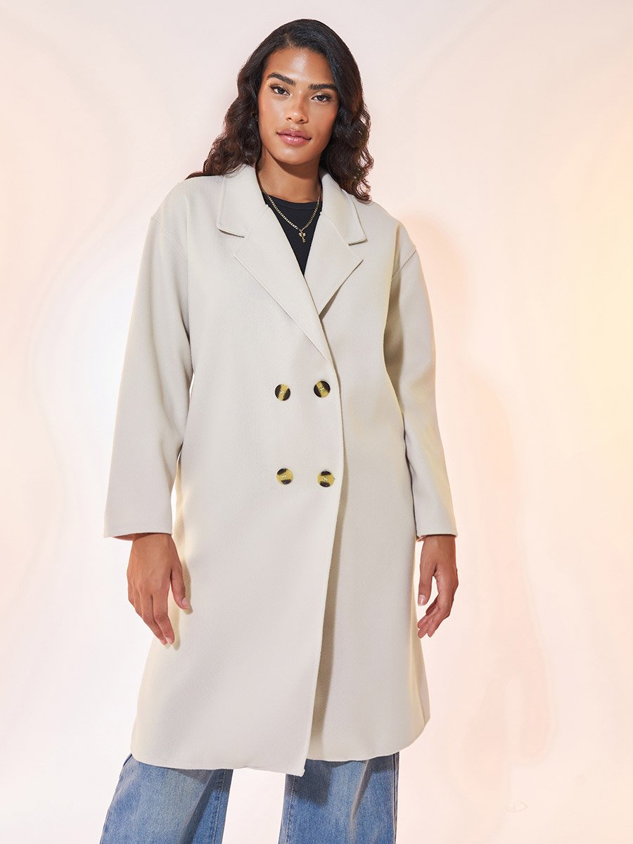 Double Breasted Overcoat with Notch Lapel Collar For Women at