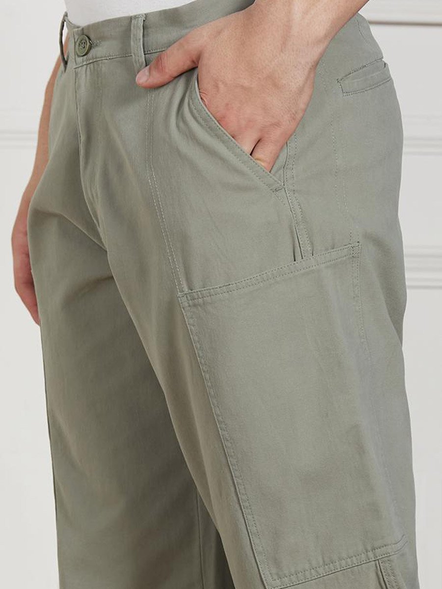 Cotton Lycra Solid Stretchable Relaxed Fit Cargo Trousers