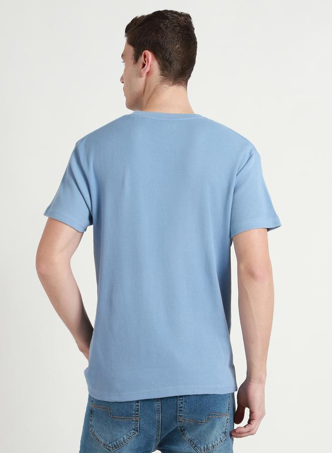 Waffle Knit Crew Neck Cotton T-Shirt
