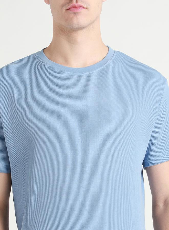 Waffle Knit Crew Neck Cotton T-Shirt