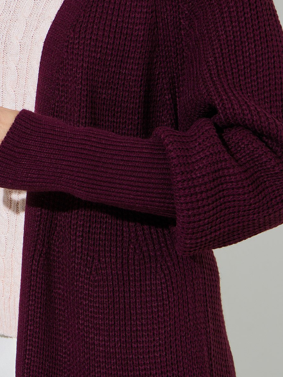 Women Elegant Longline Burgundy Cardigan