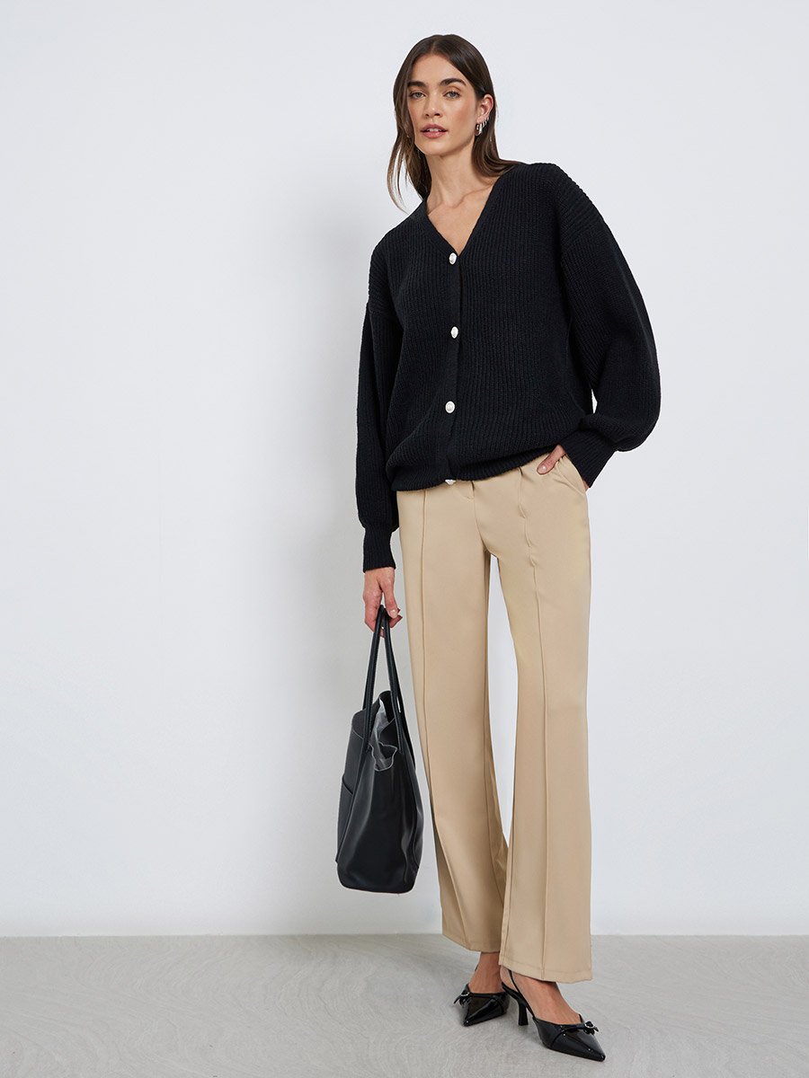 Elegant Black Knit Buttoned Cardigan