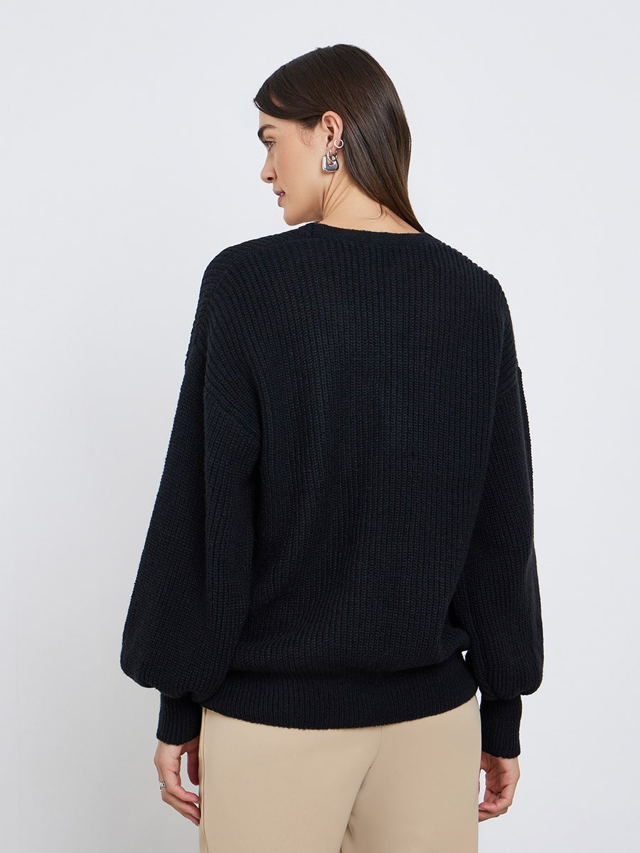 Elegant Black Knit Buttoned Cardigan