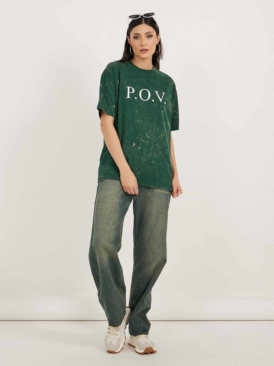 Acid Wash Slogan Print Oversized T-Shirt
