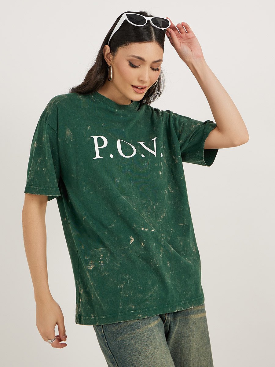 Acid Wash Slogan Print Oversized T-Shirt