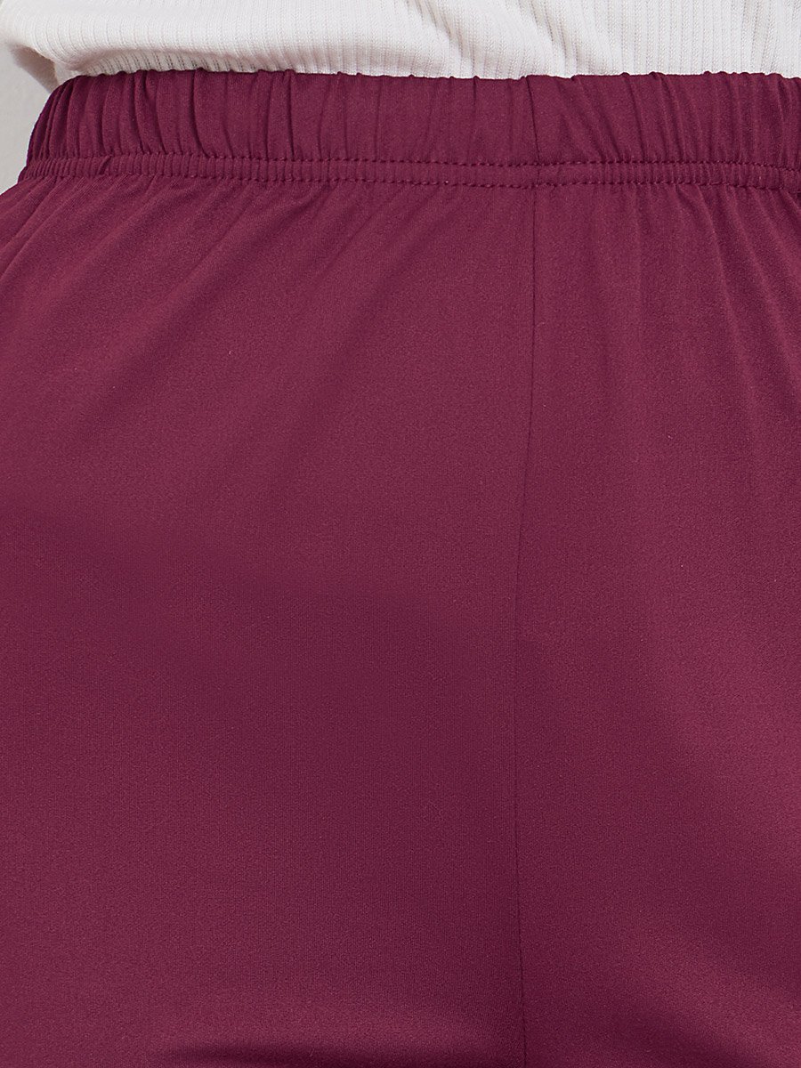 Burgundy Elastic Waistband Flared Leggings