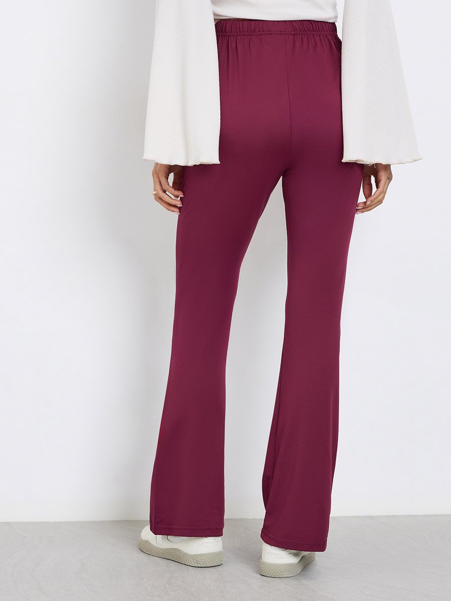 Burgundy Elastic Waistband Flared Leggings