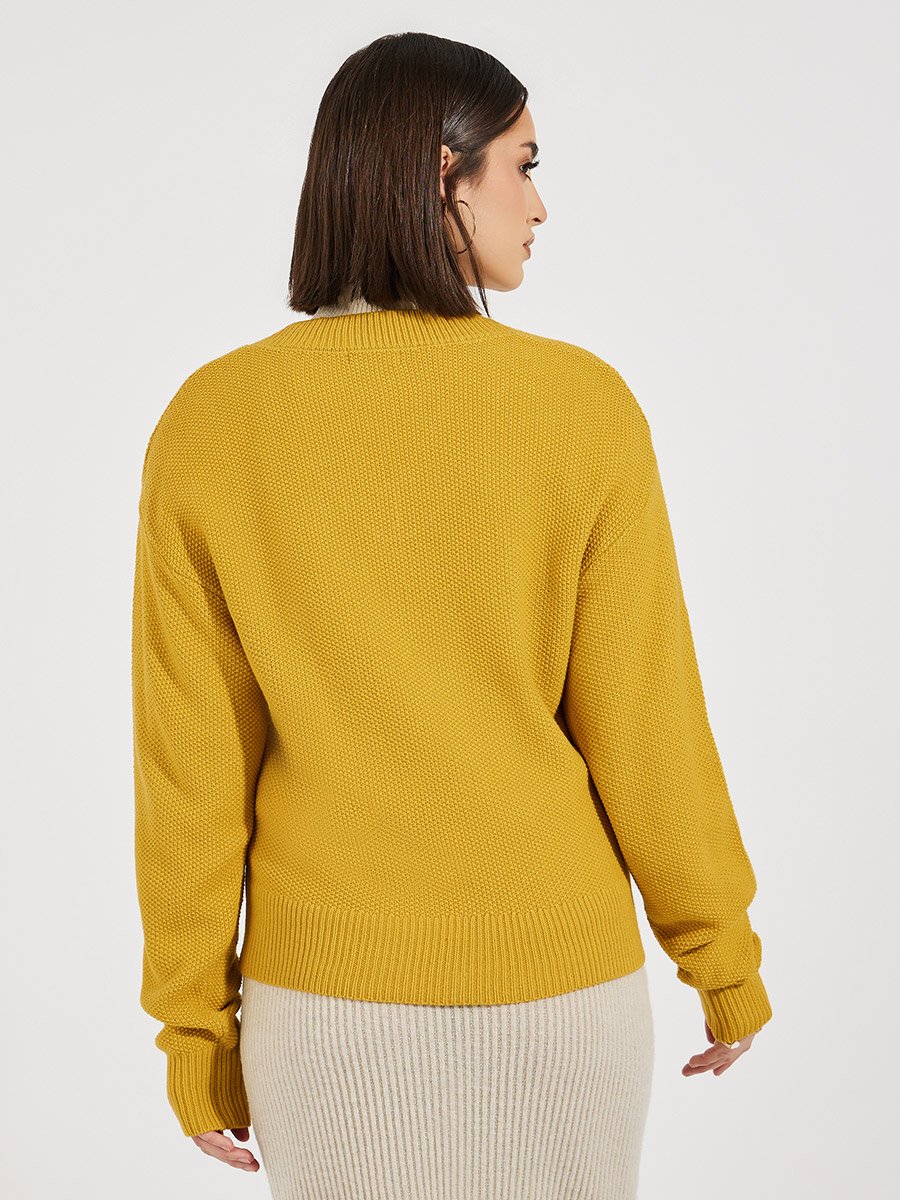 Boxy Fit Regular Length Chunky Knit V Neck Sweater