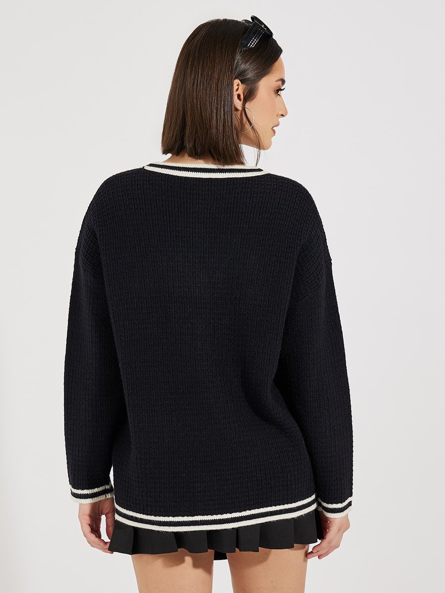 Regular Fit Longline Cardigan with Contrast Detailing