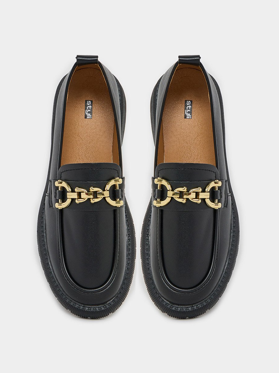 Chain Detail Leather Look Loafers