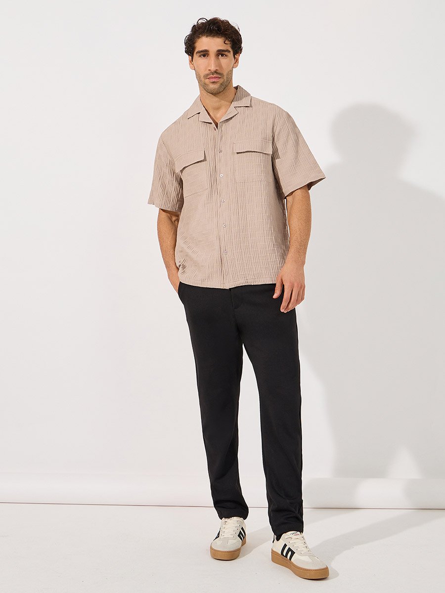 Textured Relaxed Fit Resort Collar Shirt with Utility Pockets
