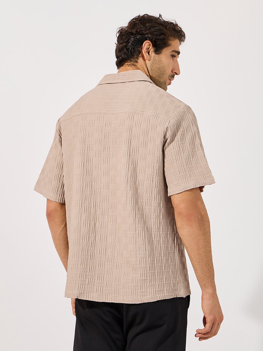 Textured Relaxed Fit Resort Collar Shirt with Utility Pockets