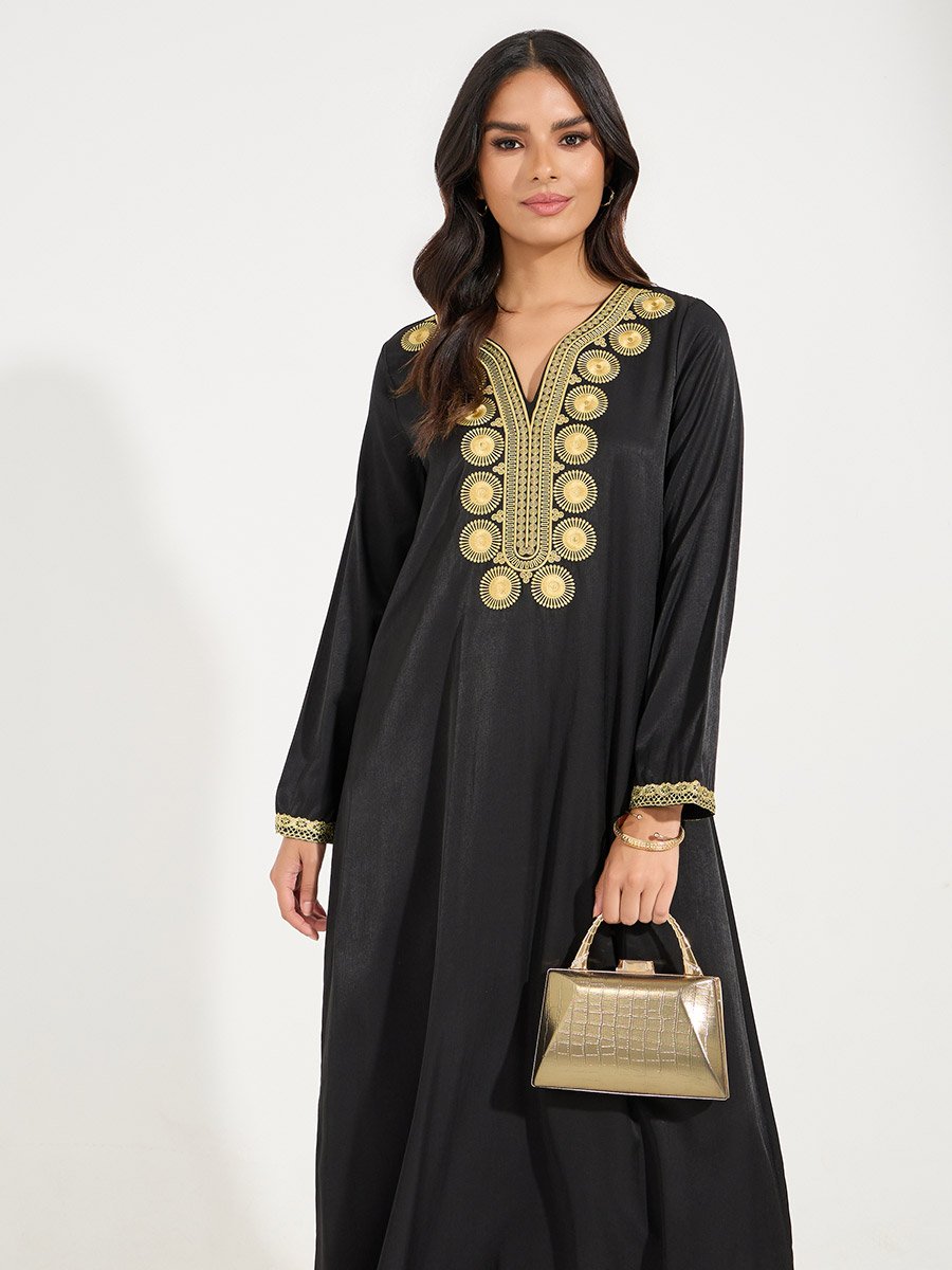 Embroidery Detail V Neck Jalabiya