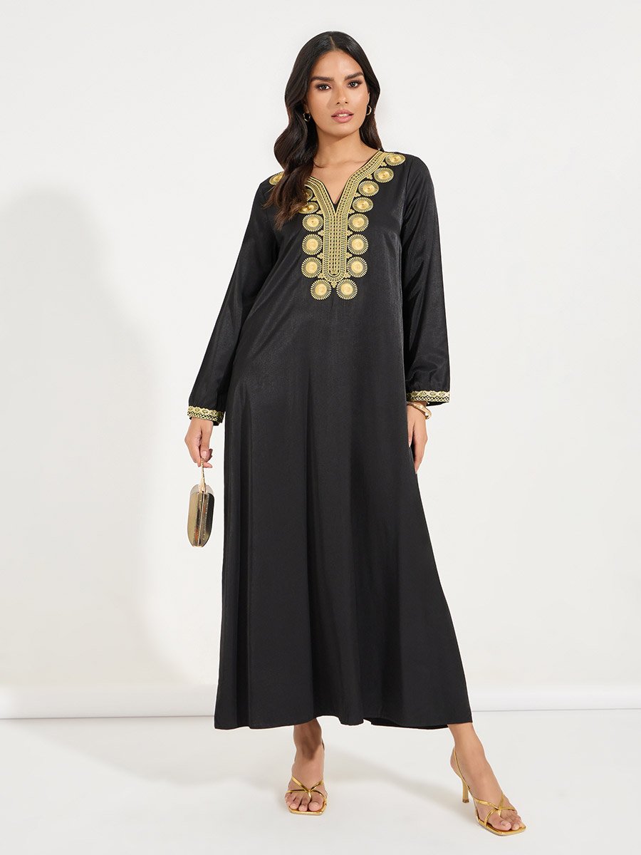 Embroidery Detail V Neck Jalabiya