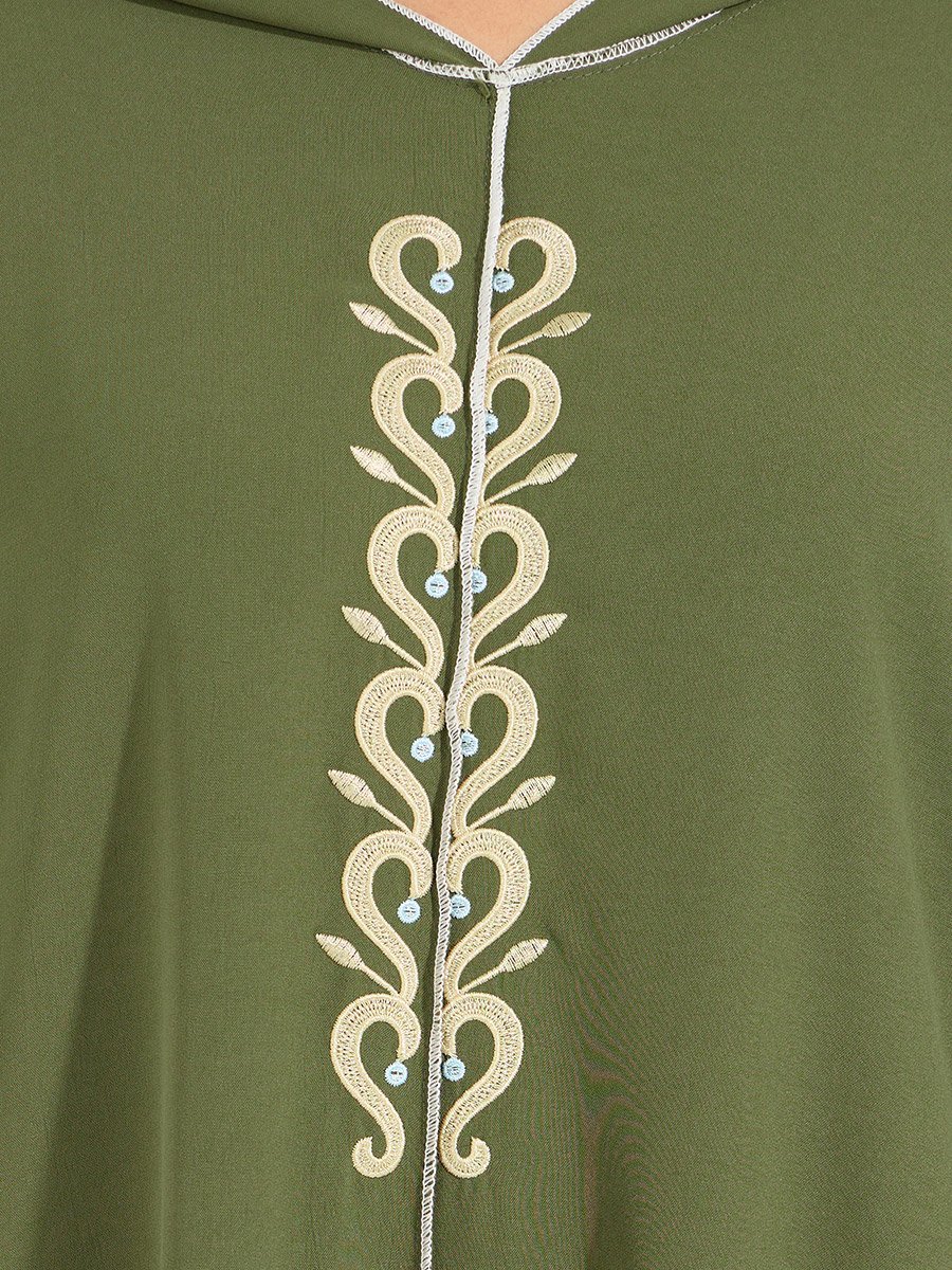 Embroidered Cotton Mix Hooded Kaftan Maxi Dress