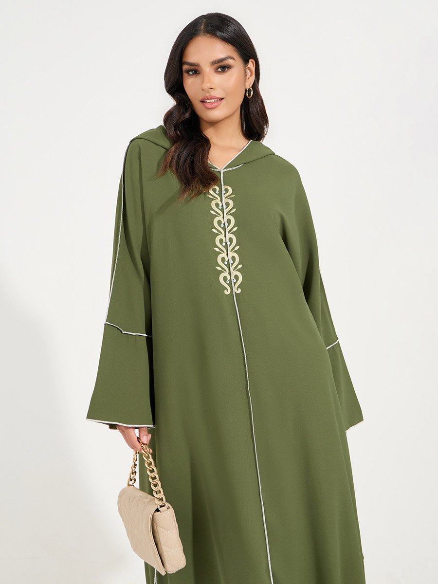 Embroidered Cotton Mix Hooded Kaftan Maxi Dress