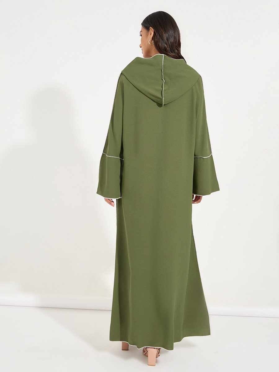 Embroidered Cotton Mix Hooded Kaftan Maxi Dress
