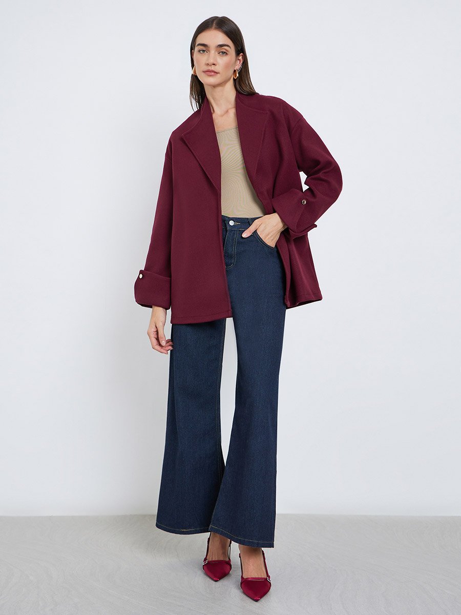Burgundy Wool Blend Longline Jacket