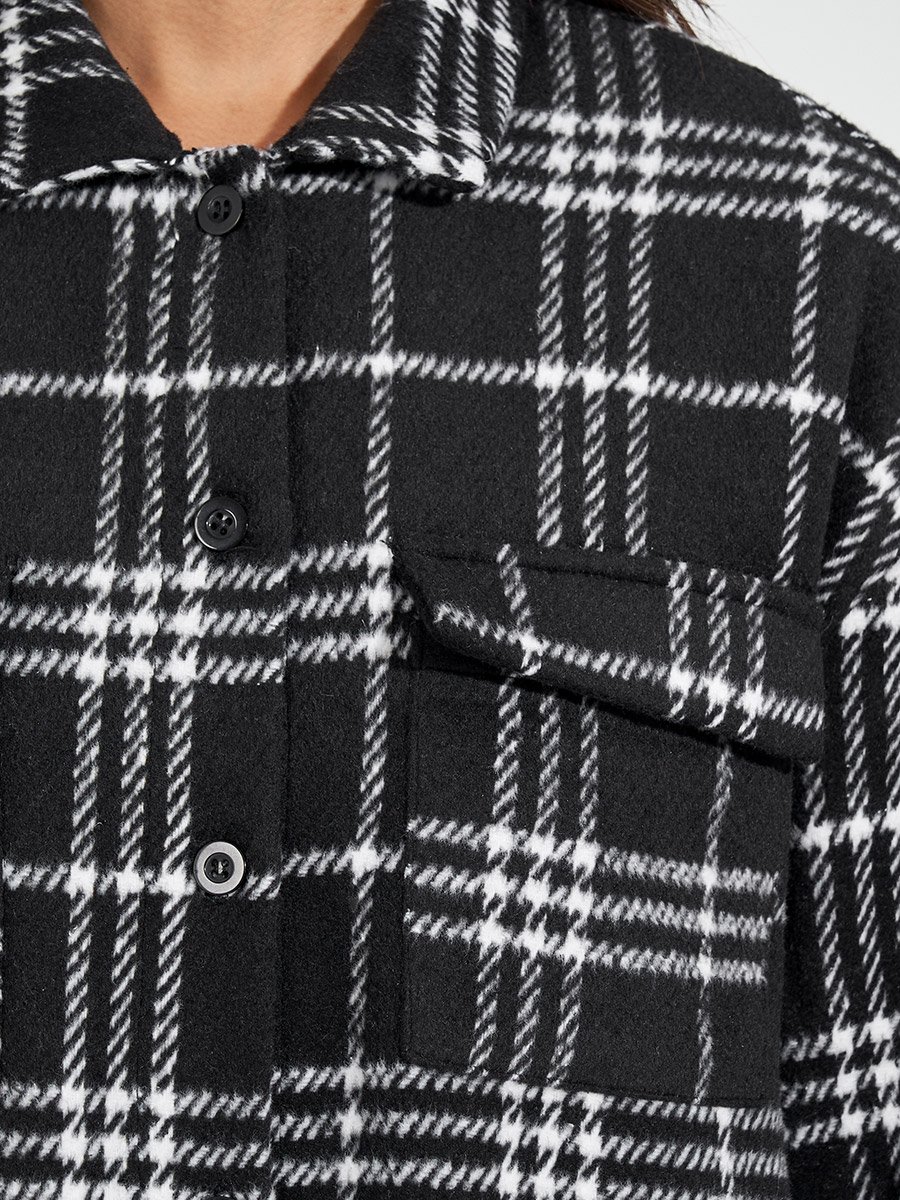 Oversized Longline Wool Like Checked Shacket