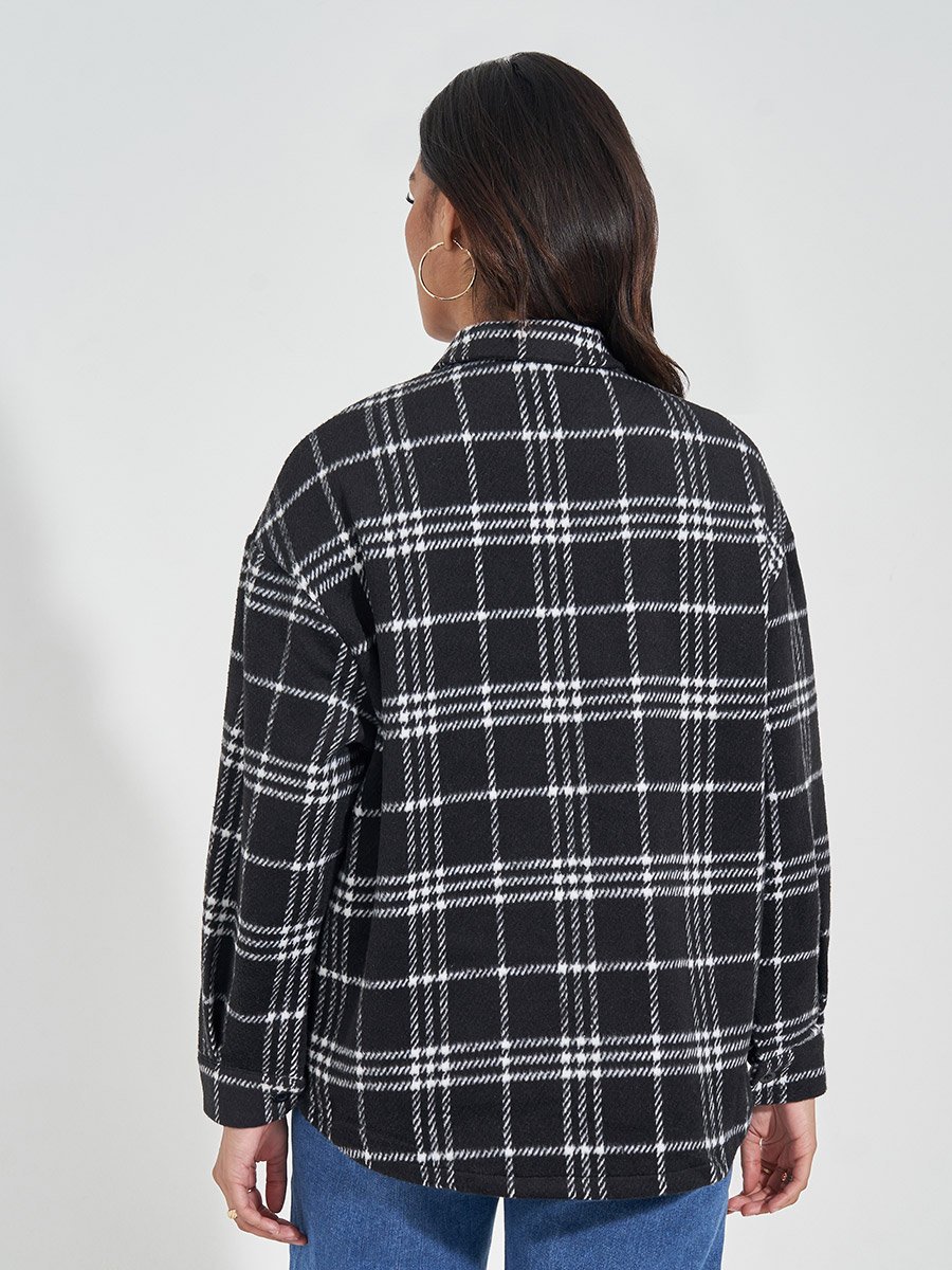 Oversized Longline Wool Like Checked Shacket