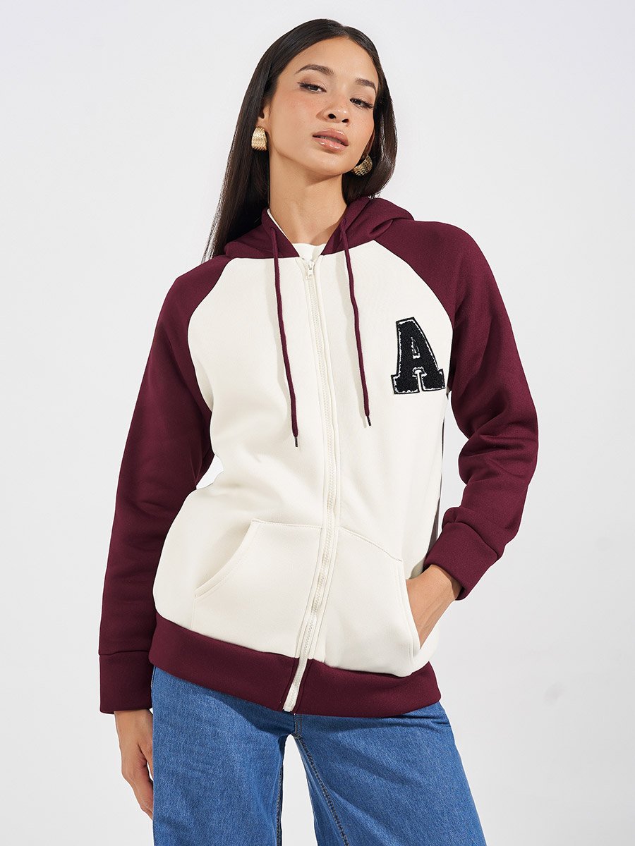 Oversized Longline Color Block Zip Through Hoodie