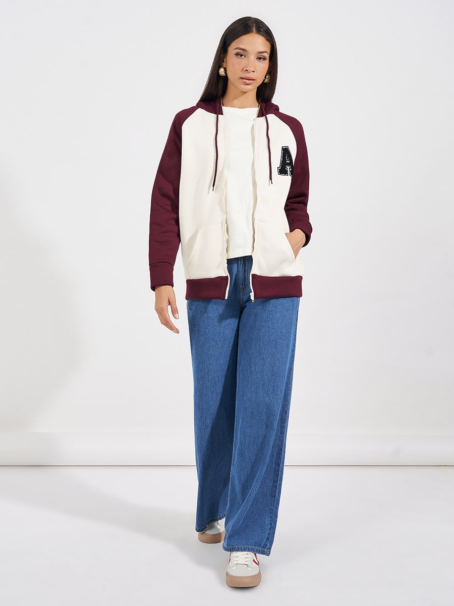 Oversized Longline Color Block Zip Through Hoodie
