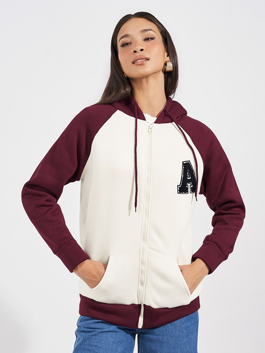 Oversized Longline Color Block Zip Through Hoodie