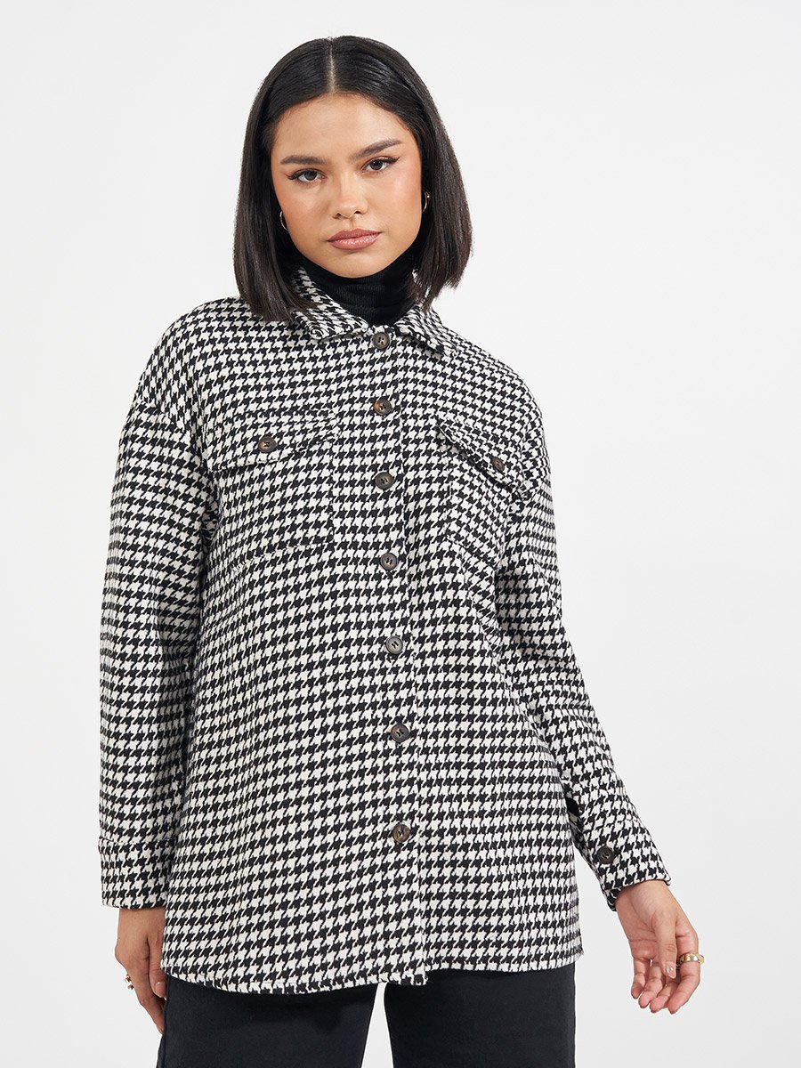 Oversized Longline Houndstooth Shacket