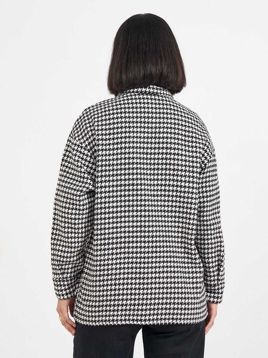 Oversized Longline Houndstooth Shacket