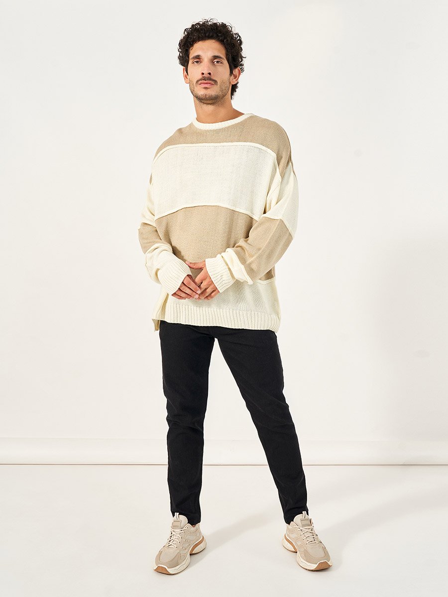 Textured Knit Oversized Crew Neck Sweater