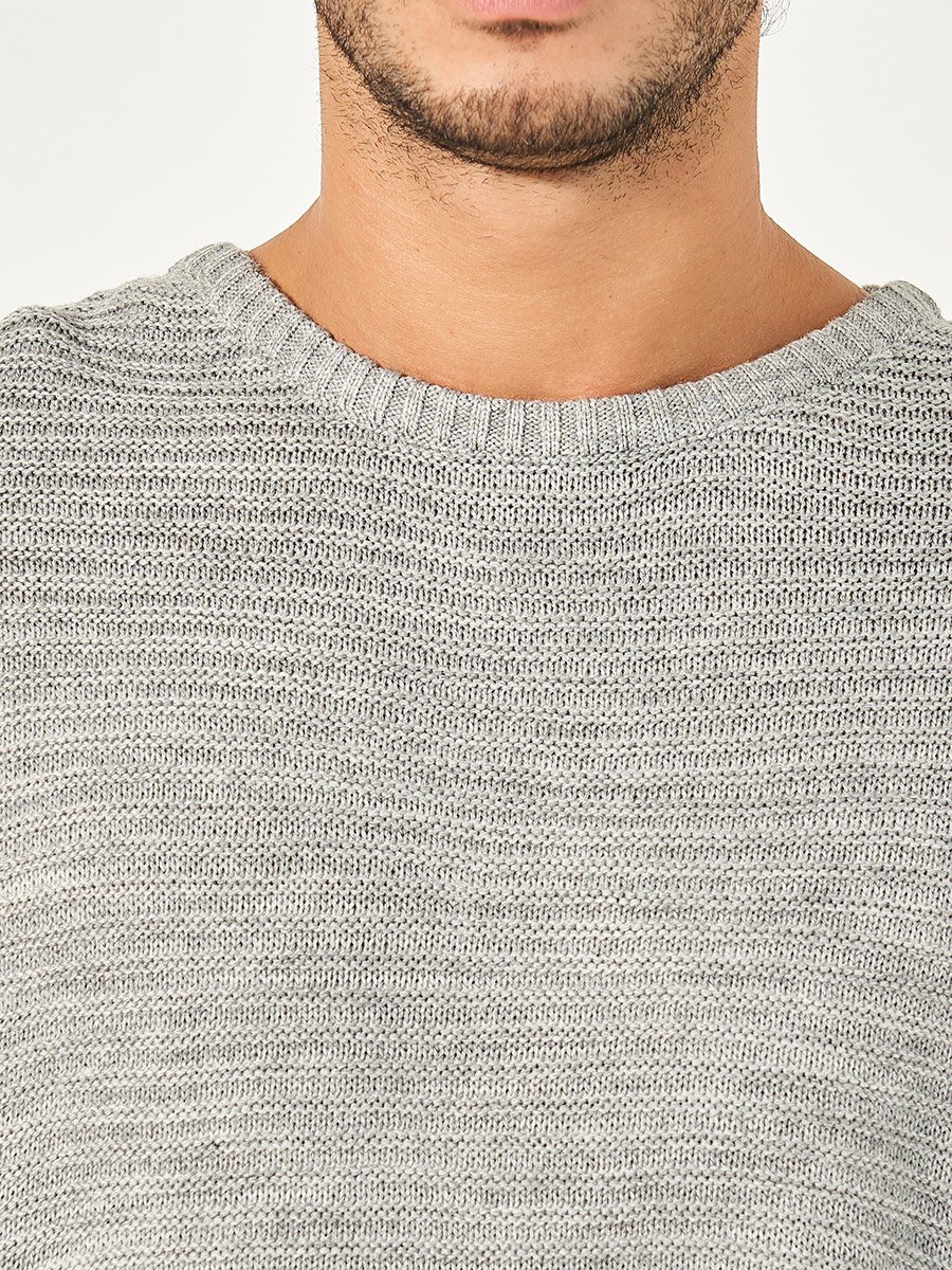 Waffle Knit Textured Relaxed Fit Crew Neck Sweater