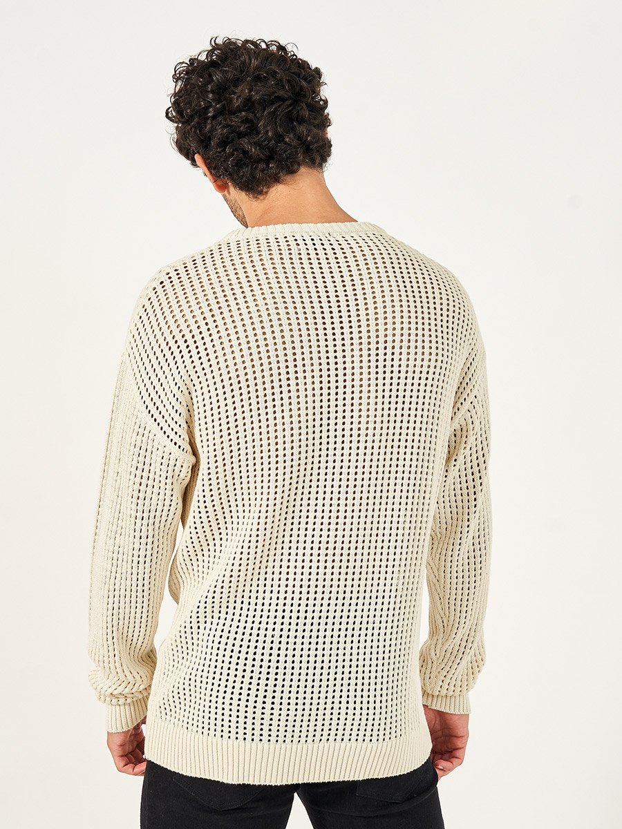 Crochet Relaxed Fit Crew Neck Sweater