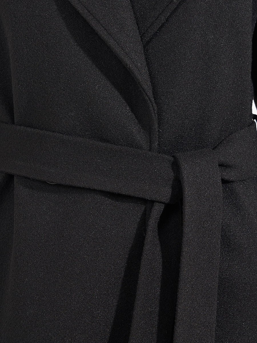 Regular Fit Belted Wool-Like Coat with Faux Fur Detail