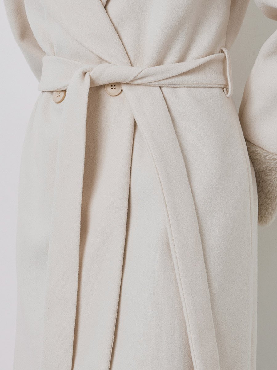 Regular Fit Belted Wool-Like Coat with Faux Fur Detail