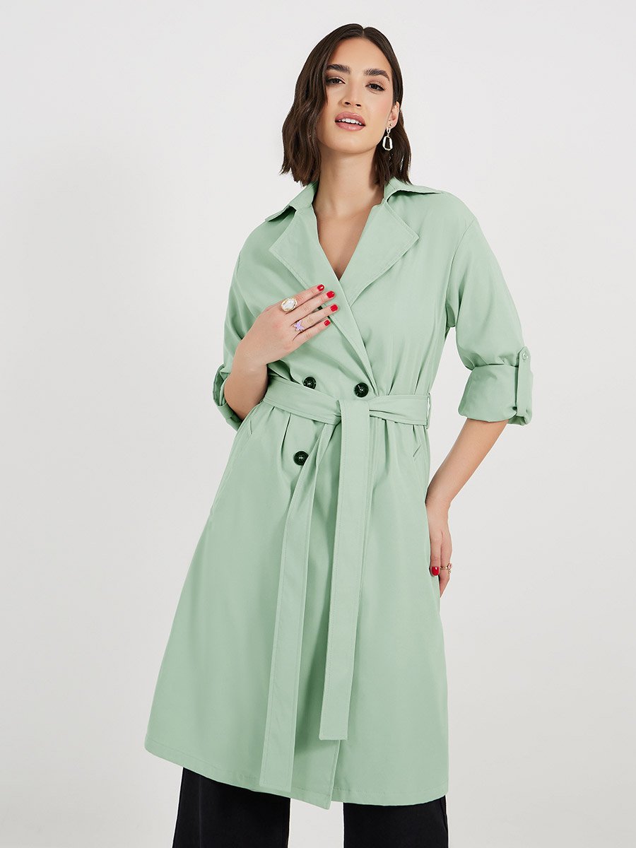 Regular Fit Knee Length Trench Coat For Women at Saudi | Styli Regular Fit Knee Length Trench Coat For Women at Saudi | Styli