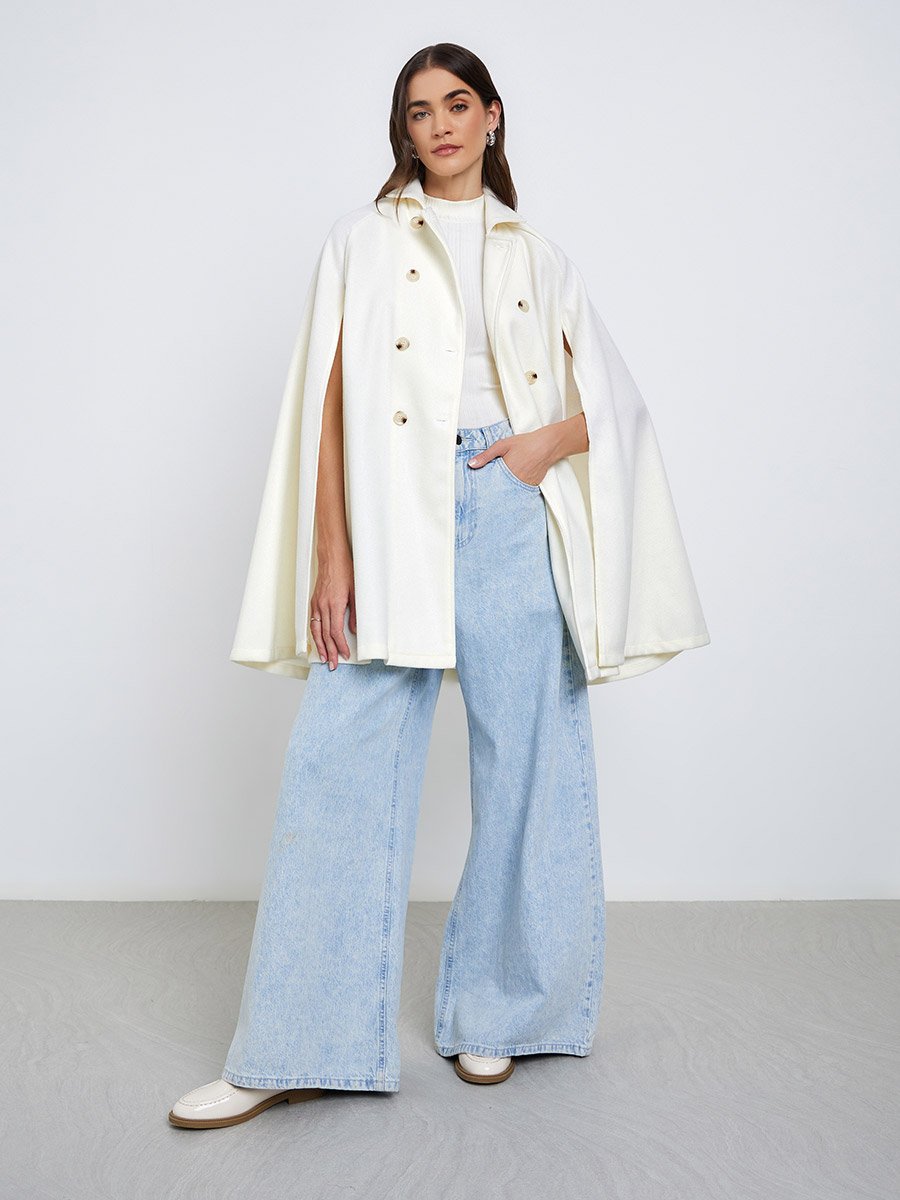 Off-White Longline Double-Breasted Cape Coat For Women at Saudi
