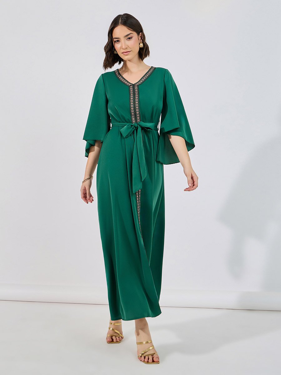 Cape Sleeve Jalabiya with Lace Trim