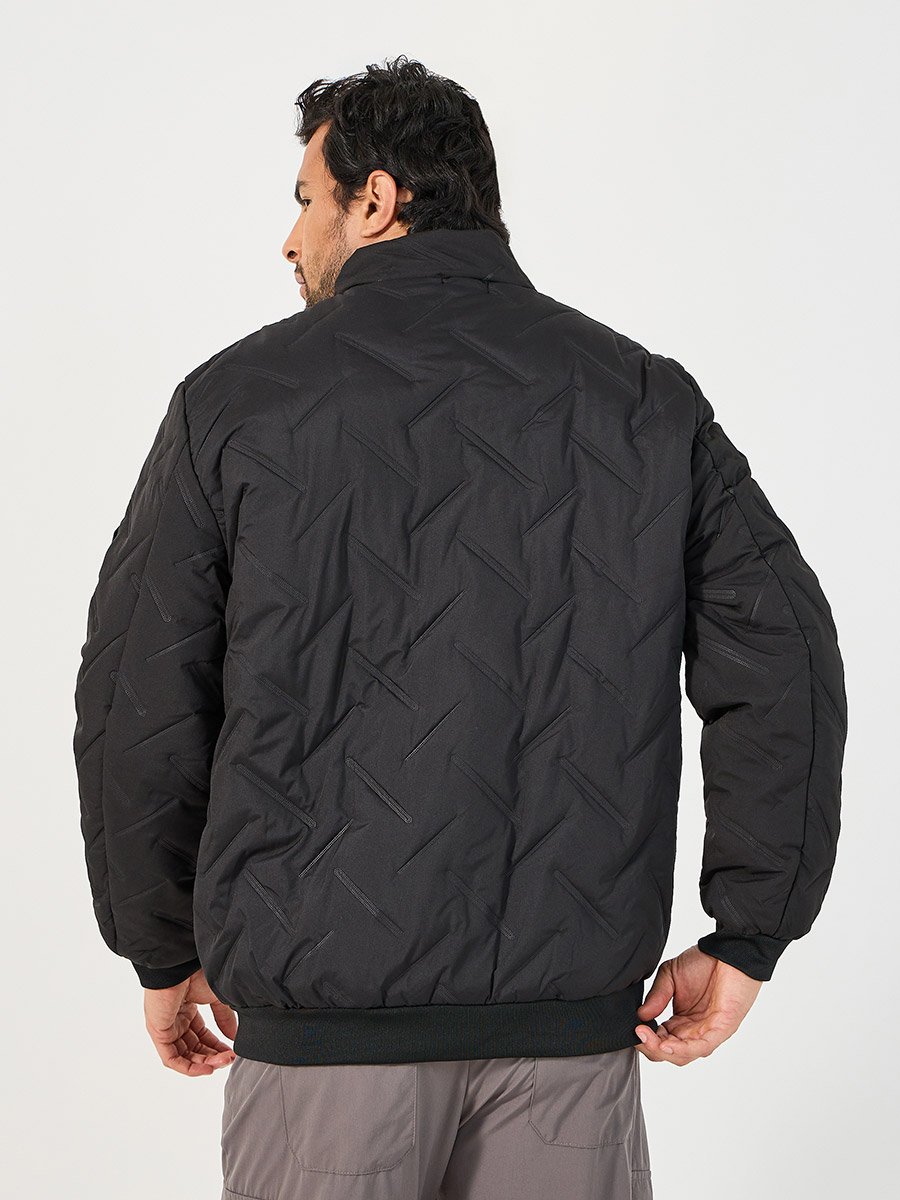 Diagonal Pattern Quilted Puffer Jacket