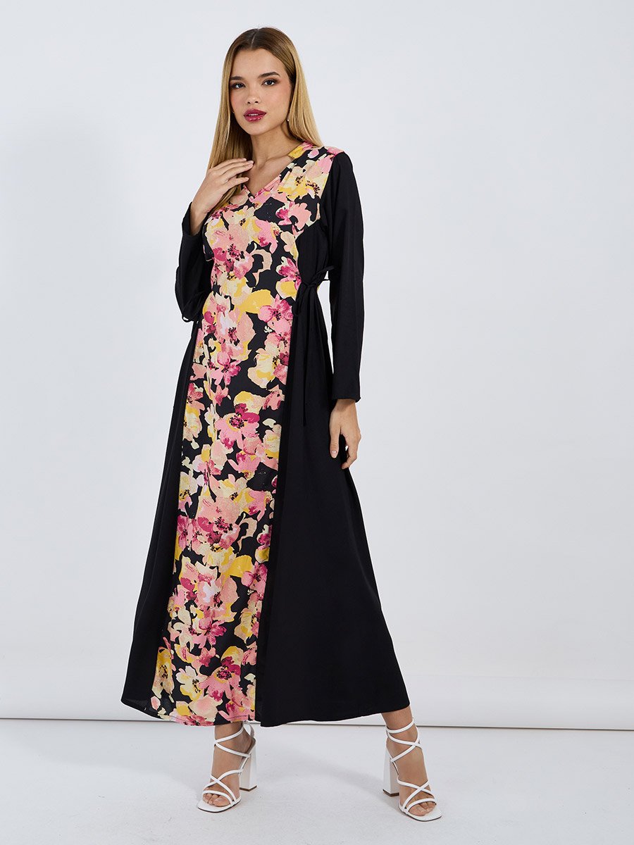 Floral Front Panel Jalabiya with Side Tie Up Detail