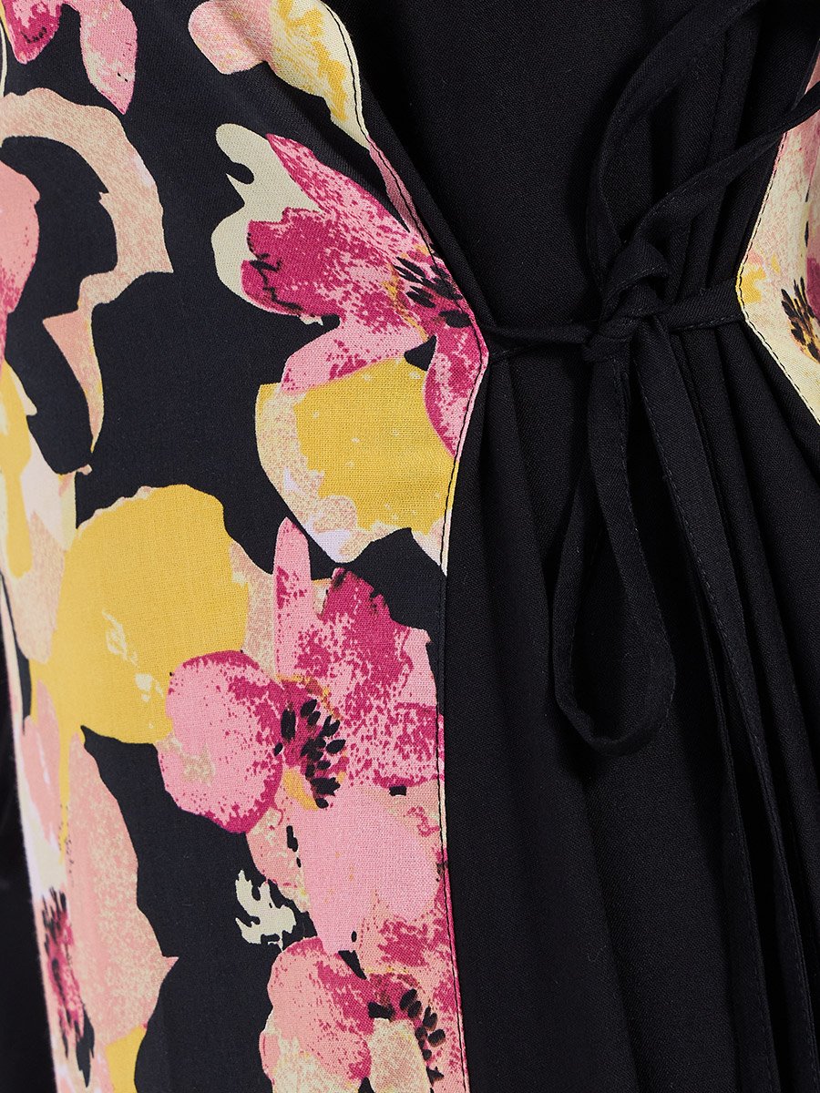 Floral Front Panel Jalabiya with Side Tie Up Detail