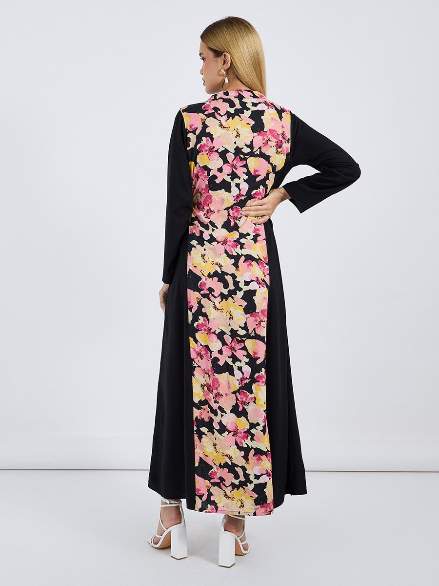 Floral Front Panel Jalabiya with Side Tie Up Detail