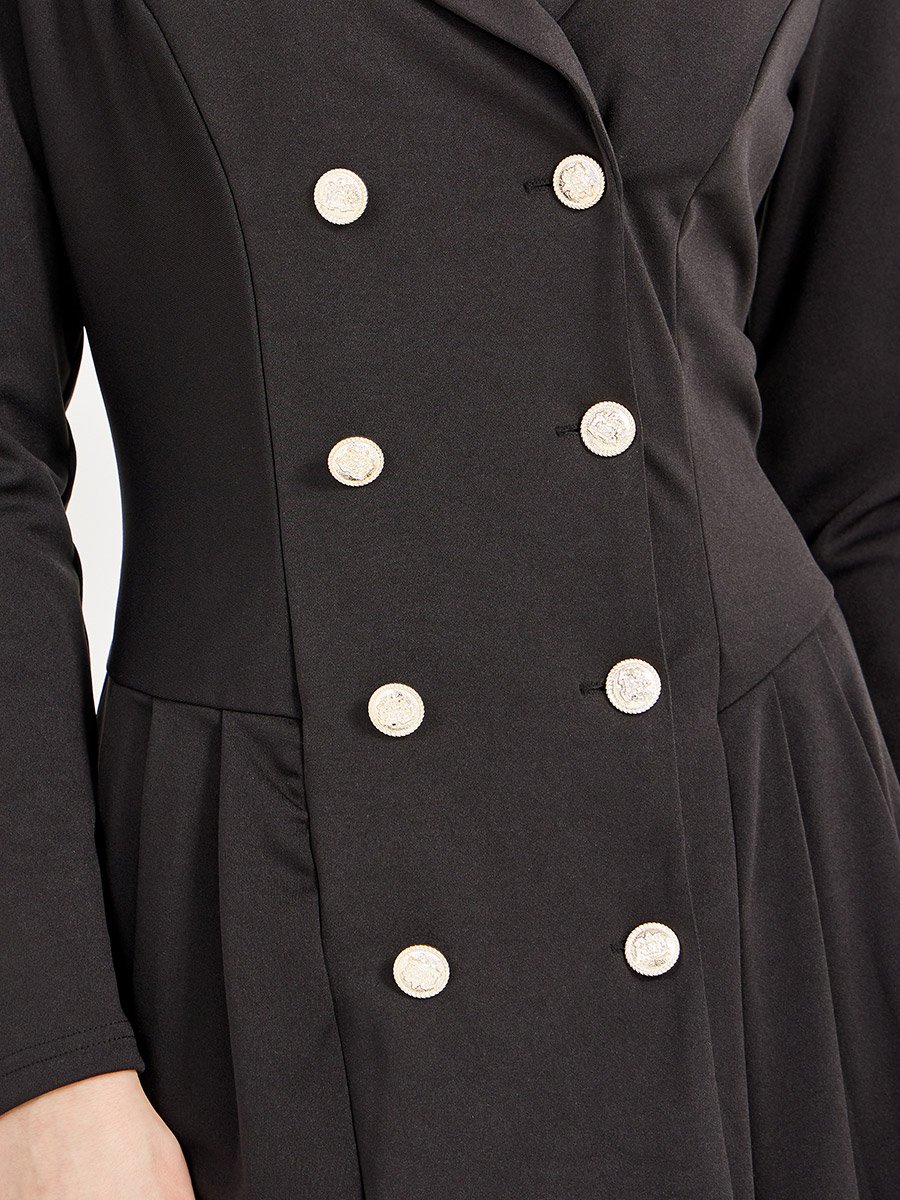 Notch Lapel Collar Double Breasted Blazer Midi Dress